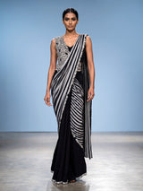 Black pearl fringe ready to wear saree for women
