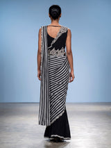 Black pearl fringe ready to wear saree for women