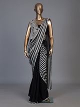 Black pearl fringe ready to wear saree for women