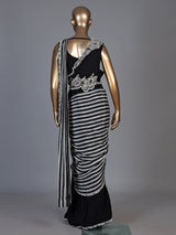 Black pearl fringe ready to wear saree for women