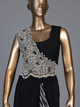 Black pearl fringe ready to wear saree for women