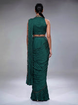 Bottle green embellished belt ready to wear saree for women