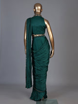 Bottle green embellished belt ready to wear saree for women
