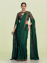 Bottle green cape style ready to wear saree for women