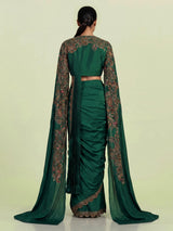 Bottle green cape style ready to wear saree for women