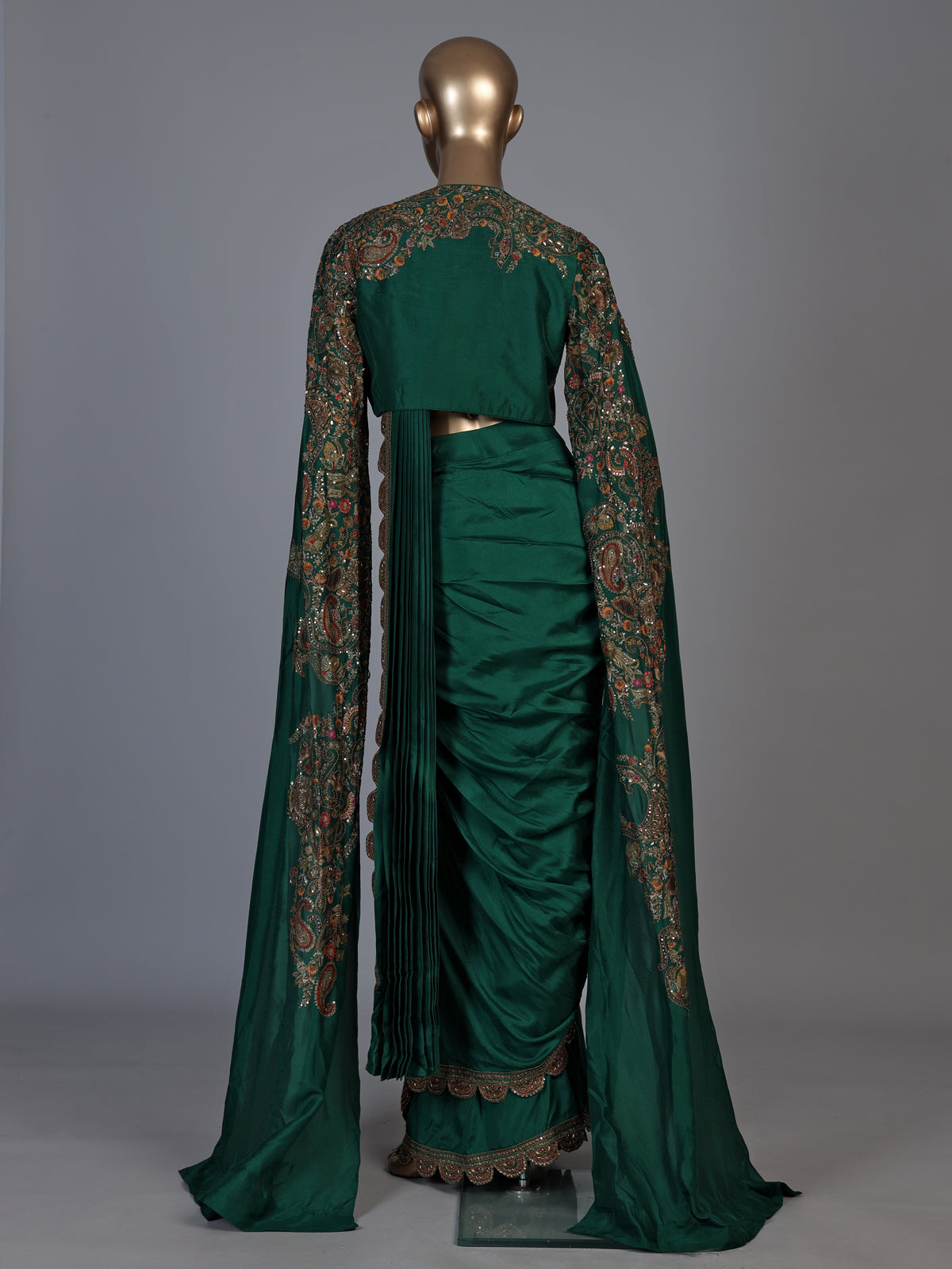 Bottle green cape style ready to wear saree for women