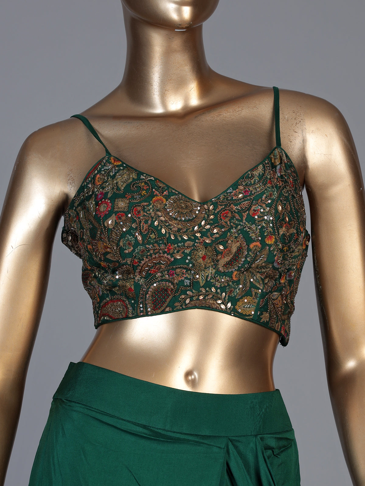 Bottle green cape style ready to wear saree for women