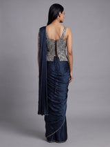 Navy blue crystal drape ready to wear saree for women