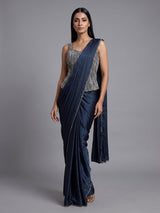 Navy blue crystal drape ready to wear saree for women