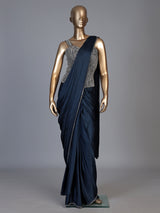 Navy blue crystal drape ready to wear saree for women