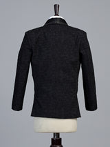 Black floral brocade shawl collar coat suit