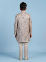Cream embroidered dupioni silk indo western