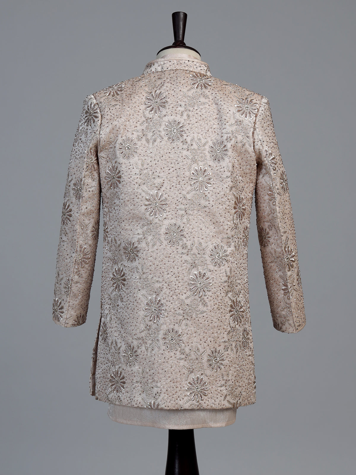 Cream embroidered dupioni silk indo western