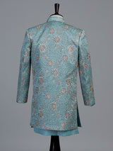 Blue embroidered dupioni silk indo western