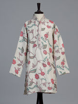 Natural ivory lotus printed linen kurta suit