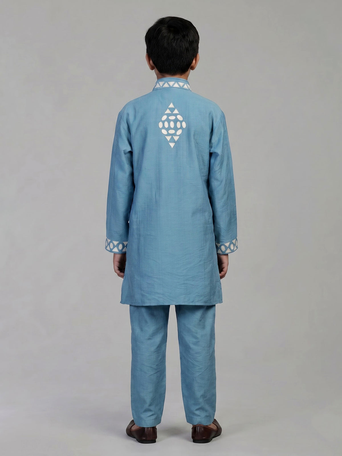 Cerulean blue geometric linen kurta suit