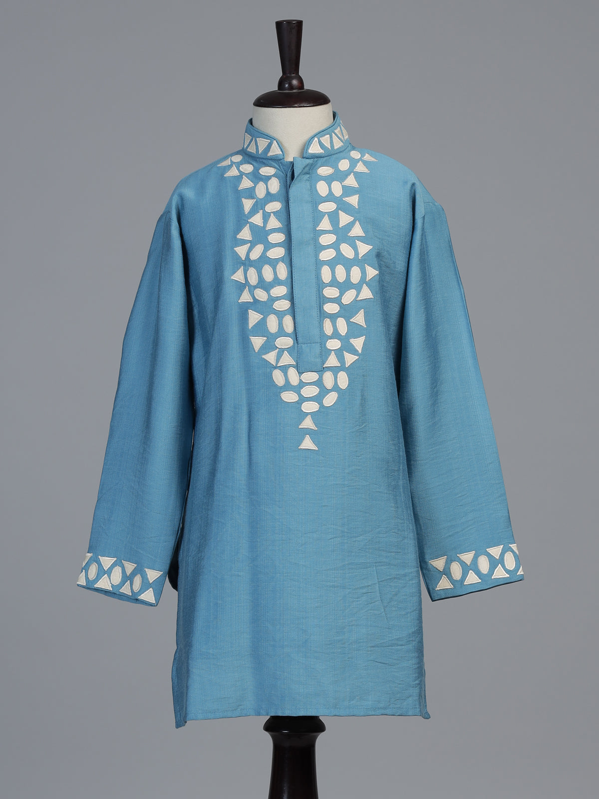 Cerulean blue geometric linen kurta suit