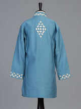 Cerulean blue geometric linen kurta suit