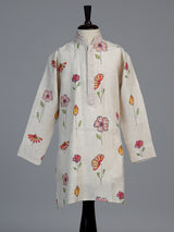 Off white floral printed linen kurta suit