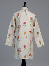 Off white floral printed linen kurta suit