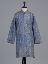 Pastel slate blue botanical dupioni kurta suit