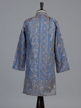 Pastel slate blue botanical dupioni kurta suit