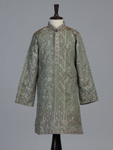 Sage olive botanical embroidered dupioni kurta suit