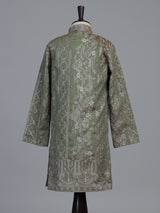 Sage olive botanical embroidered dupioni kurta suit