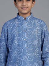 Indigo blue traditional printed linen kurta suit