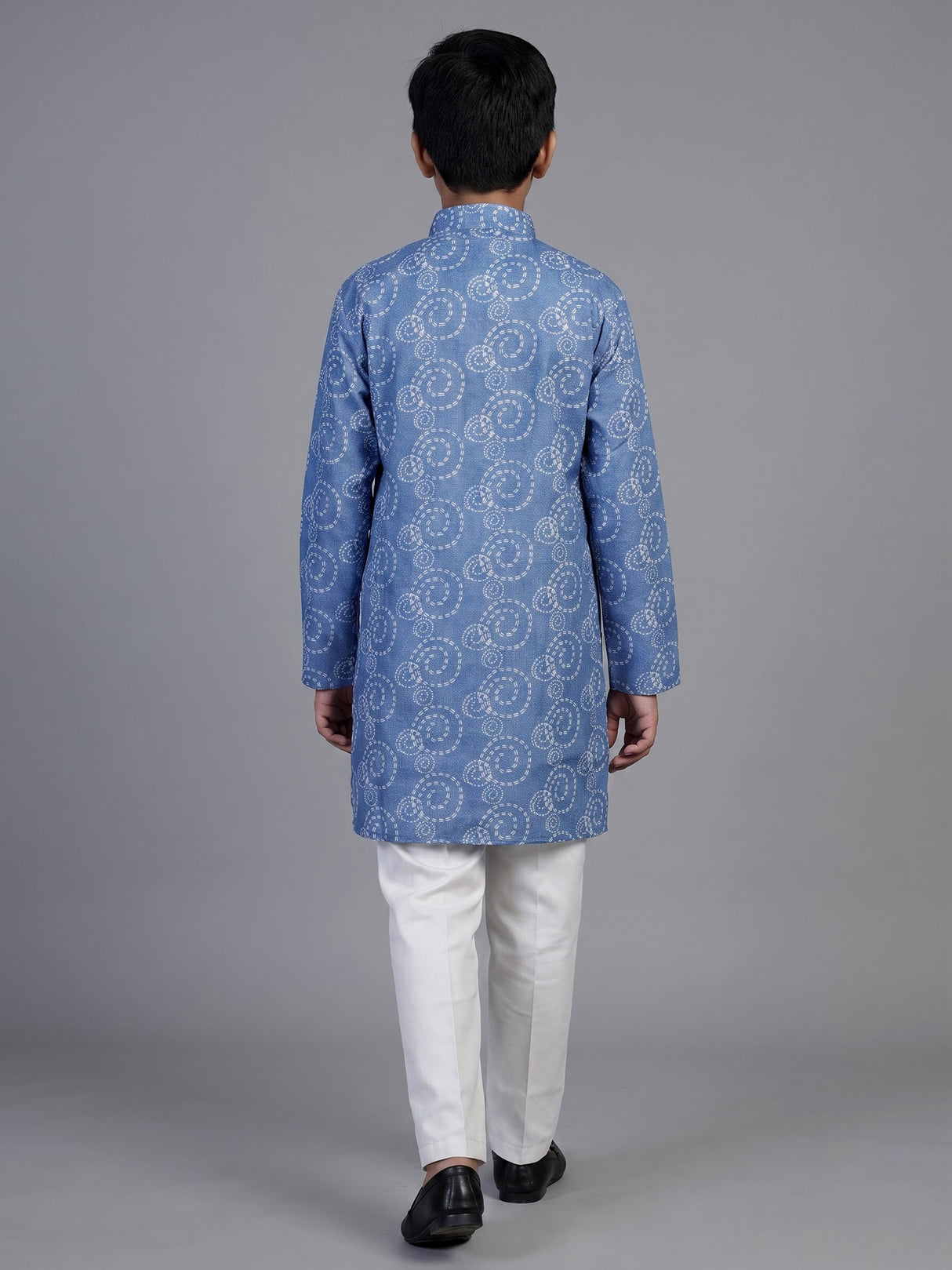 Indigo blue traditional printed linen kurta suit
