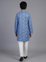 Indigo blue traditional printed linen kurta suit