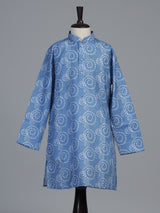 Indigo blue traditional printed linen kurta suit