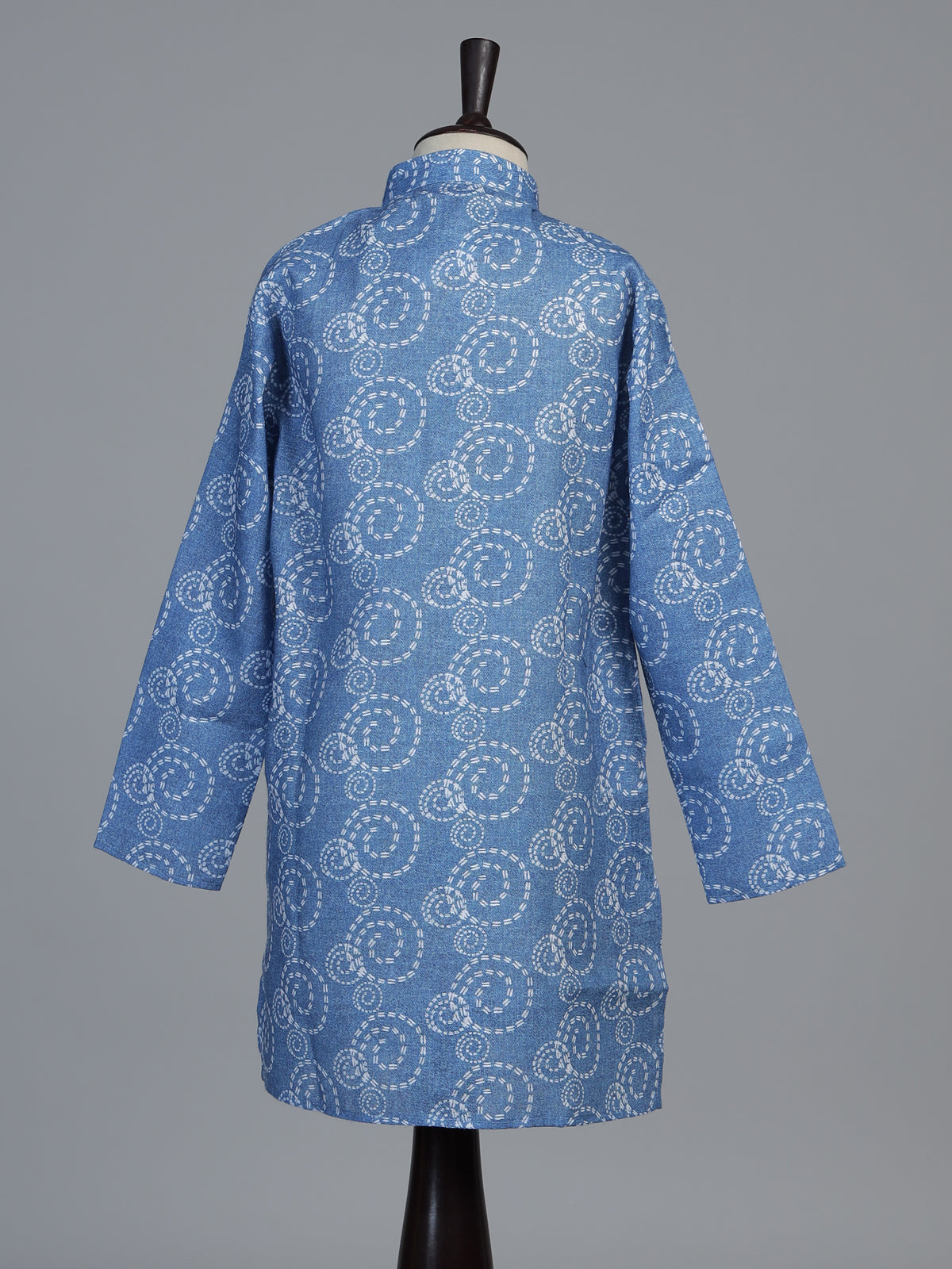 Indigo blue traditional printed linen kurta suit