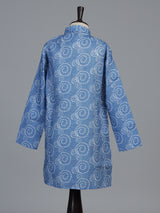 Indigo blue traditional printed linen kurta suit