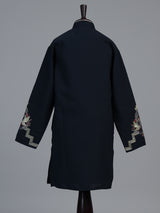Navy blue floral embroidered dupioni kurta suit