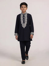 Black paisley zardosi silk cotton kurta suit