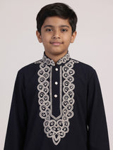 Black paisley zardosi silk cotton kurta suit
