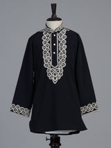 Black paisley zardosi silk cotton kurta suit