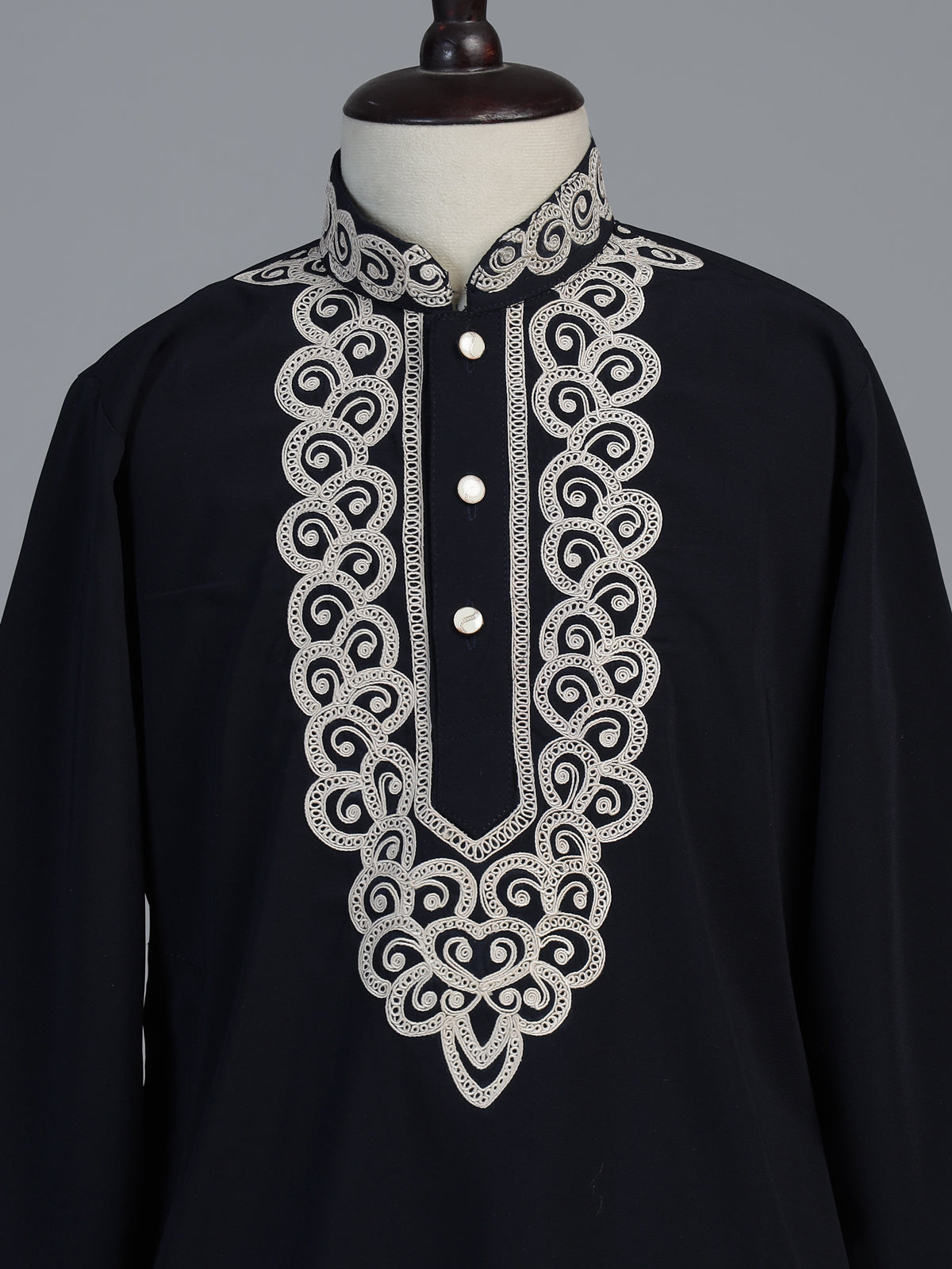 Black paisley zardosi silk cotton kurta suit