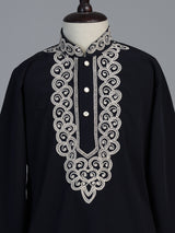 Black paisley zardosi silk cotton kurta suit