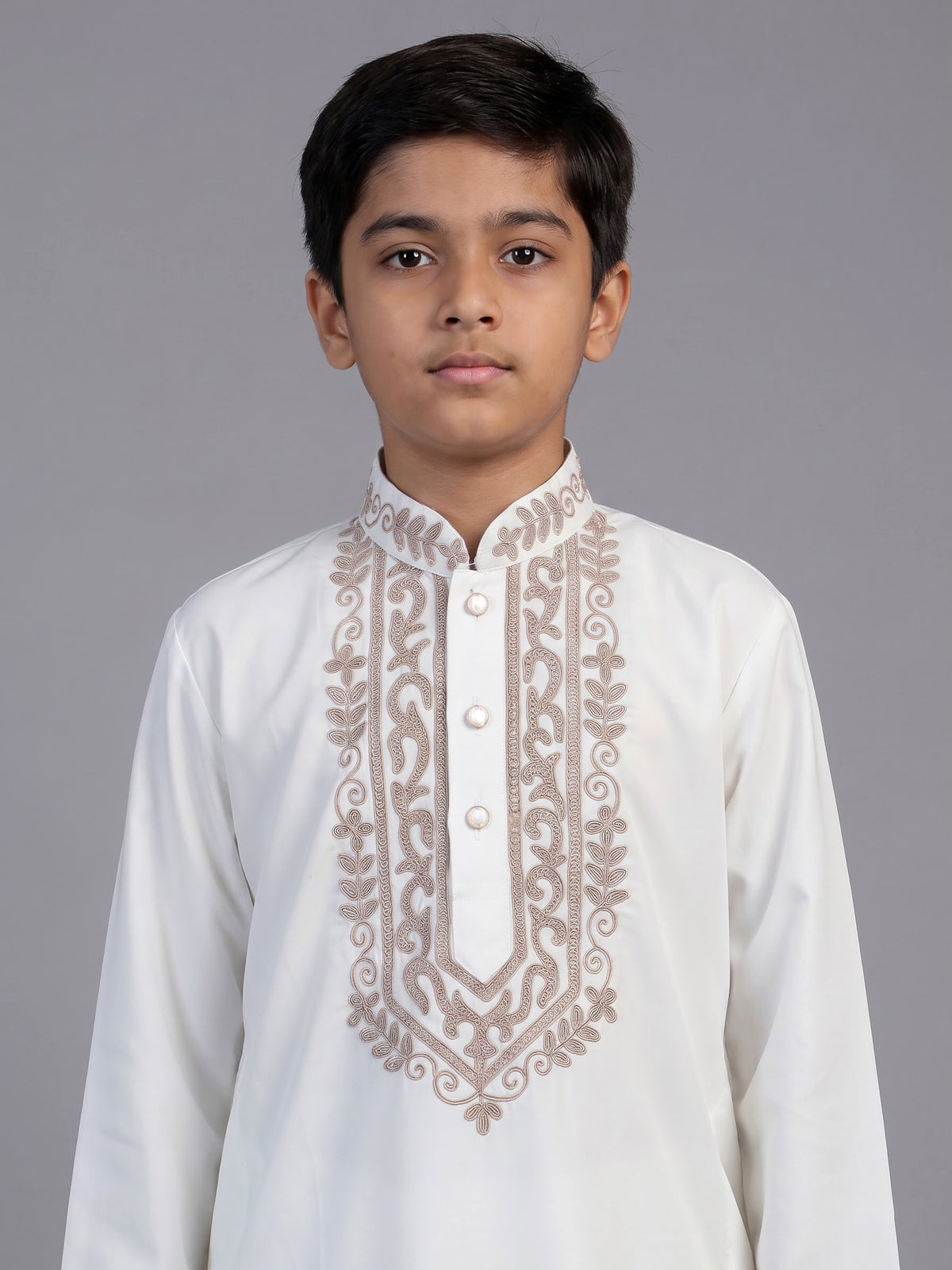 White zardosi embroidered silk cotton kurta suit