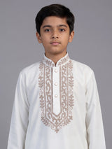 White zardosi embroidered silk cotton kurta suit