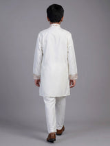 White zardosi embroidered silk cotton kurta suit