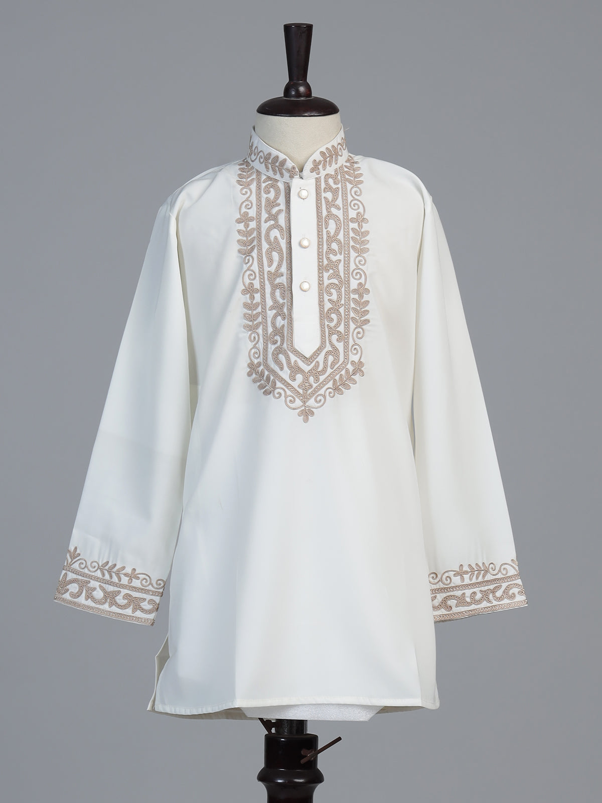 White zardosi embroidered silk cotton kurta suit