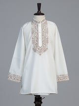 White zardosi embroidered silk cotton kurta suit