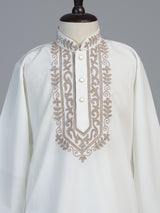 White zardosi embroidered silk cotton kurta suit