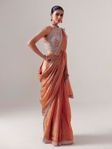 Orange chiffon silk ready to wear saree for reception