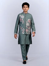 Sage green geometric linen silk waistcoat set