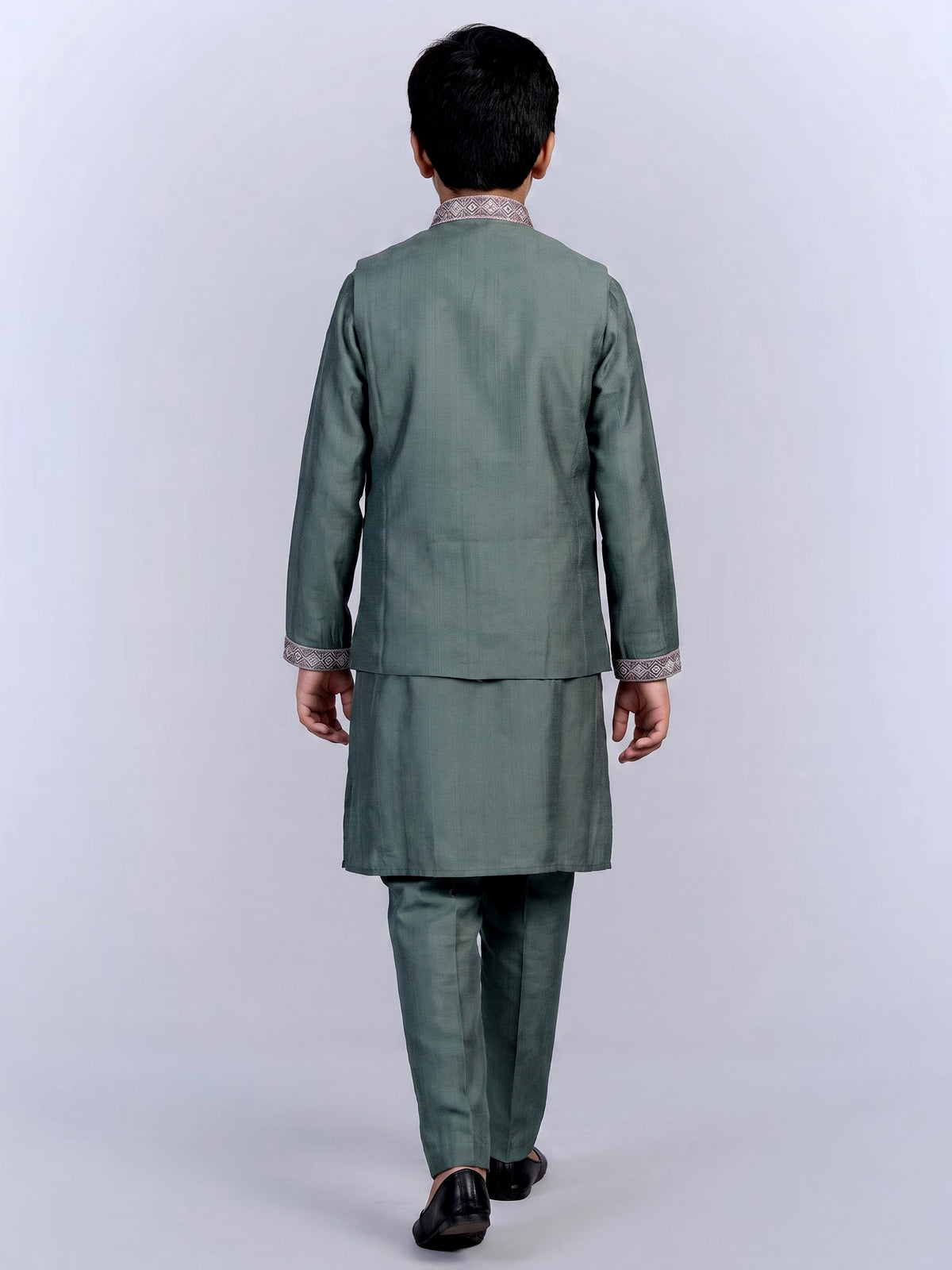 Sage green geometric linen silk waistcoat set