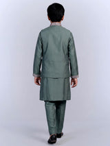 Sage green geometric linen silk waistcoat set